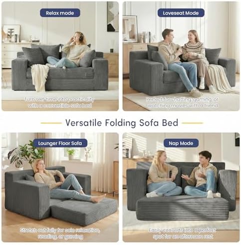 cidludto Couch Loveseat Sleeper, Convertible Sofa Bed Folding Couch Bed Folda...