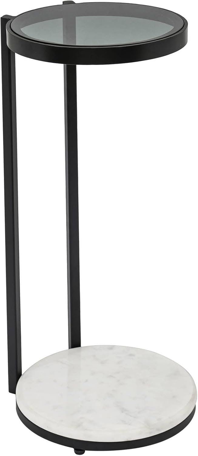 Black Drink Table with Glass Top & White Marble Base | Decorative Modern ...