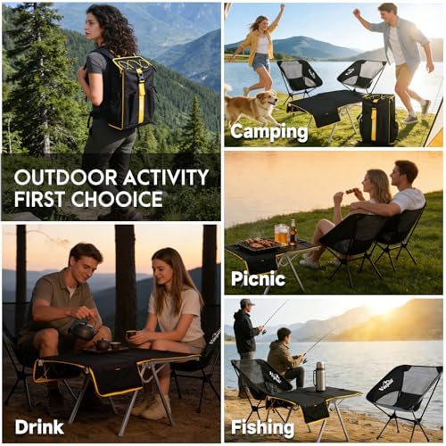 Camping Backpack - Aviation Aluminum Table Frame + 2 Folding Camping Chairs,+...
