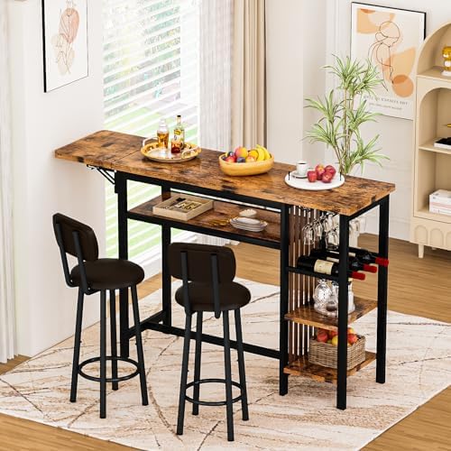Recaceik 59" Bar Dining Table Set for 2, Bar Table and Chairs Set, Expan...