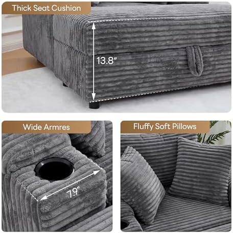 LIKIMIO 54'' Oversized Chaise Lounge Chair Indoor, Gray | Wood Frame