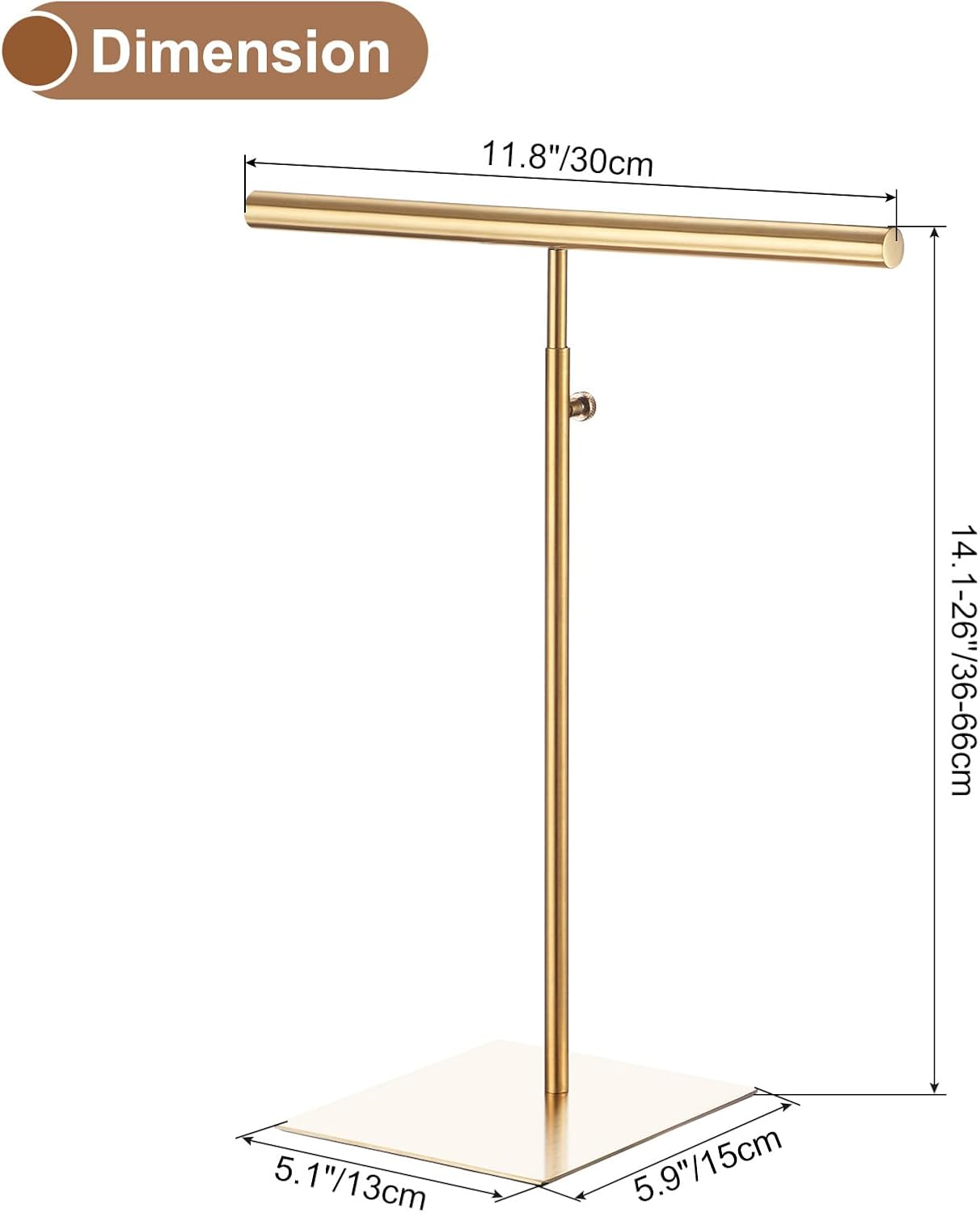uxcell Necklace Display Stand Adjustable Height Jewelry Rack T Bar Tabletop Purse Holder for Home Boutique Store - Gold