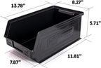 6-Pack Storage Bins, Wall Mount, Stackable & Freestanding, 12”x 8” x 6” Plastic Organizers, Utility Containers for Garage, Home, Workshop, Black
