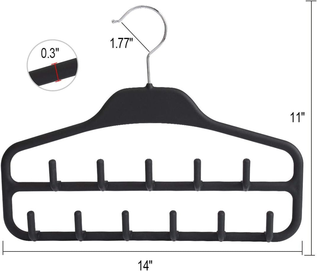 Belt Hanger, Tie Rack for Closet, Sturdy Belt Organizer with 360 Degree Swivel, 11 Large Sturdy Belt Hooks, Non Slip Rubberized Belt Rack, Black