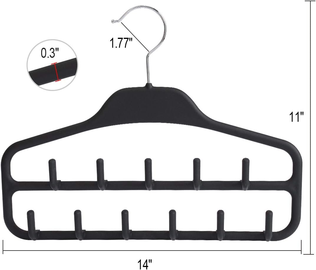 Belt Hanger, Tie Rack for Closet, Sturdy Belt Organizer with 360 Degree Swivel, 11 Large Sturdy Belt Hooks, Non Slip Rubberized Belt Rack, Black