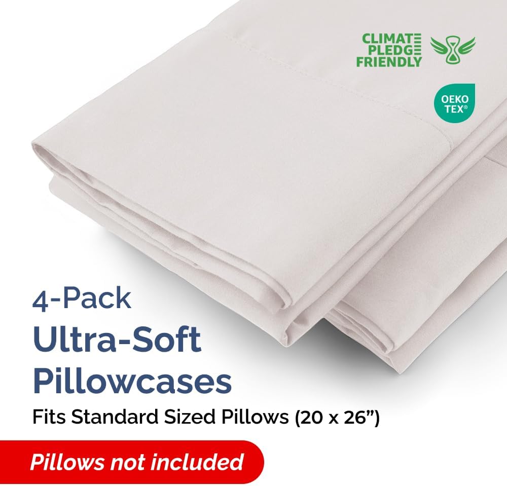 Standard Pillow Cases - 4 Pack - Super Soft Pillowcase Covers - Envelope Enclosure - Hotel Quality Pillow Protectors - Wrinkle Free, Fade & Stain Resistant - Machine Washable - 20" x 26" (Light Grey)