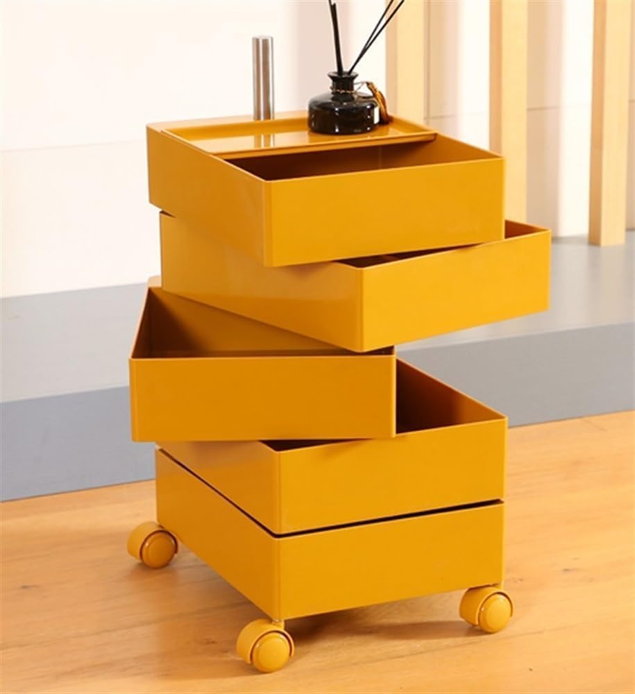 Rotating Storage Cabinet, Multi-Layer Movable Bedside Table, End Table with R...