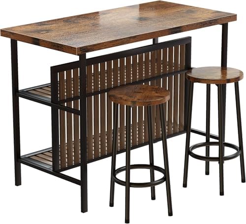 Kitchen Island with Seating & Storage, Bar Table and Chair Set Rustic Brown