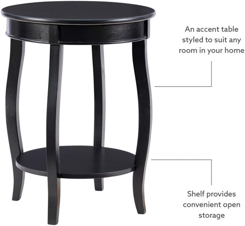 BOWERY HILL Round Wood End Table with Shelf, 18.5 x 24 in, Black Finish, MDF ...