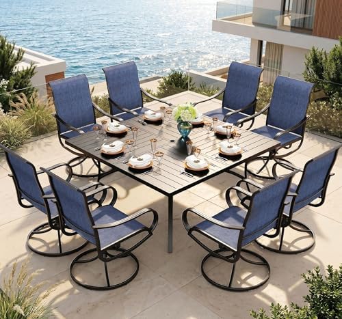 Sophia & William Outdoor Dining Set for 8 w/Square Metal Table, Blue
