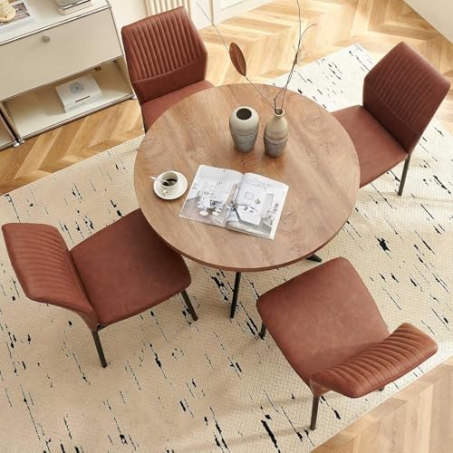 37" Round Dining Table Set for 4, Mid Century Modern Small Coffee Set fo...
