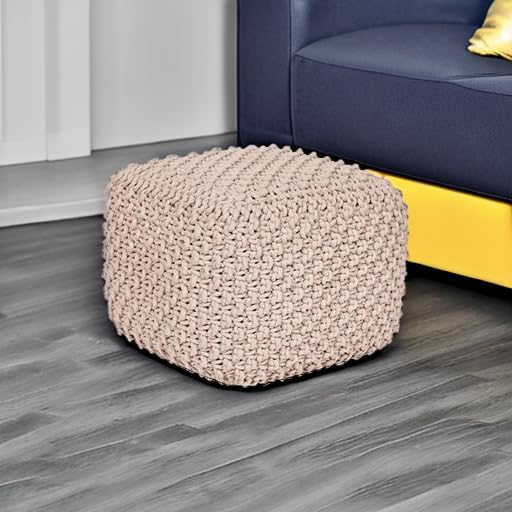 BIRDROCK HOME Square Pouf Ottoman - Cotton Braided Foot Stool with Bean Bag Filling - Compact and Comfortable Seating, Lightweight and Sturdy Boho Foot Rest for Living Room or Bedroom (Natural)