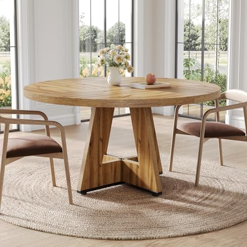 LITTLE TREE Round Dining Table for 4-6 People, 47 Inches Dining Room Table wi...