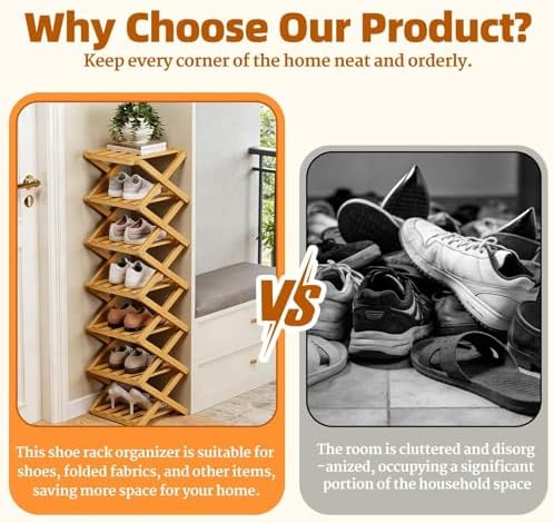 9 Tier Bamboo Shoe Rack, Heavy Duty Foldable Shelf Needing No Setup | Versatile Space-Saving & Sturdy Collapsible Bamboo Shoe Rack Organizer for Closet, Entryway, Over-Door, Dorm or Bedroom Use