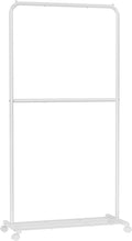 SONGMICS Clothes Rack with Wheels, Double-Rod Clothing Rack for Hanging Clothes, 25.4mm Metal Garment Rack with Dense Mesh Storage Shelf, 110 lb Load Capacity, 2 Brakes, White UHSR027W01