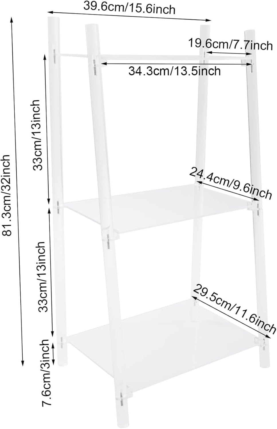 3-Tier Acrylic Ladder Bookshelf, Floor-Standing Clear Display Shelf for Books Decorations Multipurpose Storage Rack for Living Room Study Room Office