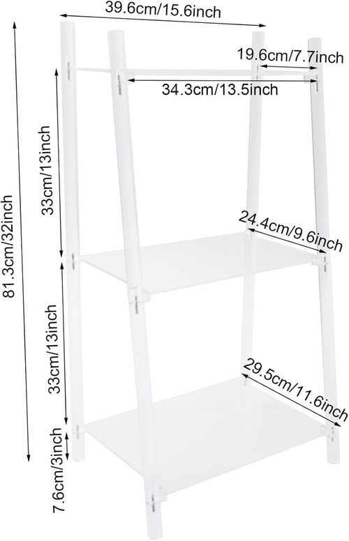 3-Tier Acrylic Ladder Bookshelf, Floor-Standing Clear Display Shelf for Books Decorations Multipurpose Storage Rack for Living Room Study Room Office