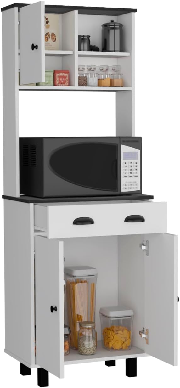 Salem Kitchen Pantry with 2 Cabinets, 2 Open Shelves, and Drawer