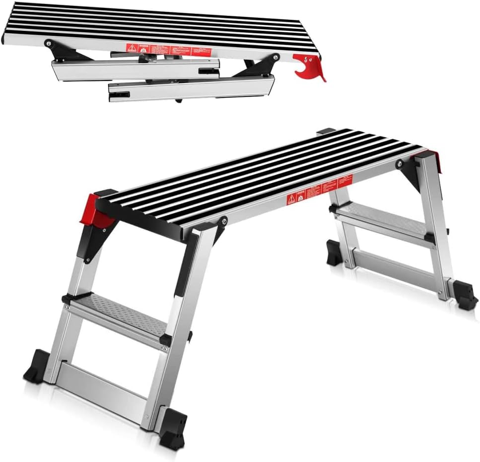 ERGOMASTER 40'' Step Stool Folding Ladder Portable Work Bench Aluminu...