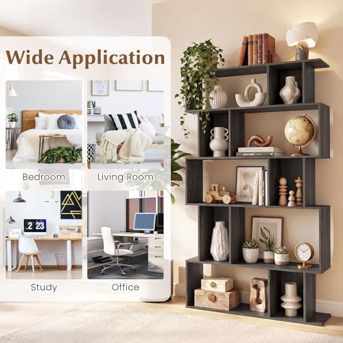 GIANTEX 5-Tier Bookshelf, 10-Cube Geometric Book Case with 5 Closed-Back Cubb...