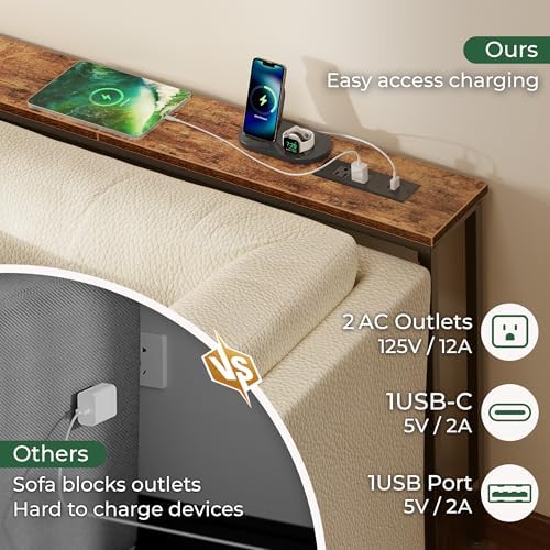 SUPERJARE 94.5 inch Narrow Behind Couch Table with Charging Stations | Power ...