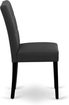 East West Furniture LGAS7-BLK-12 7 Piece Dinner Table Set Contain A Dining Table and 6 Dark Gray Polyester Fabric Person Chairs with Stylish Back- Black Finish