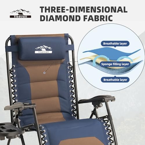 Zero Gravity Chair Oversized Recliner Padded Reclining Patio Chairs Folding XL Anti Gravity Lounge Chair with Adjustable Pillow and Cup Holder for Outdoor Camping Patio Lawn
