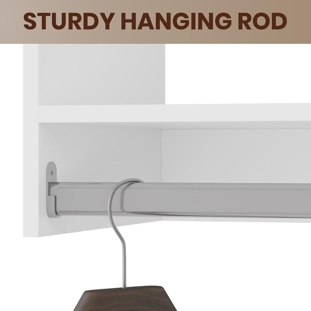 ROOMTEC 34.5" Tall Hanging Closet Unit, Modular Closet System with Hanging Rod, Wardrobe Organizer for Bedroom or Walk-in Closet, Wall Mounted, Customizable Clothes Storage Unit, White