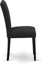 East West Furniture V677AB624-9 9 Piece Dining Set Includes a Rectangle Dining Room Table with V-Legs and 8 Black Color Linen Fabric Upholstered Parson Chairs, 40x72 Inch, Multi-Color