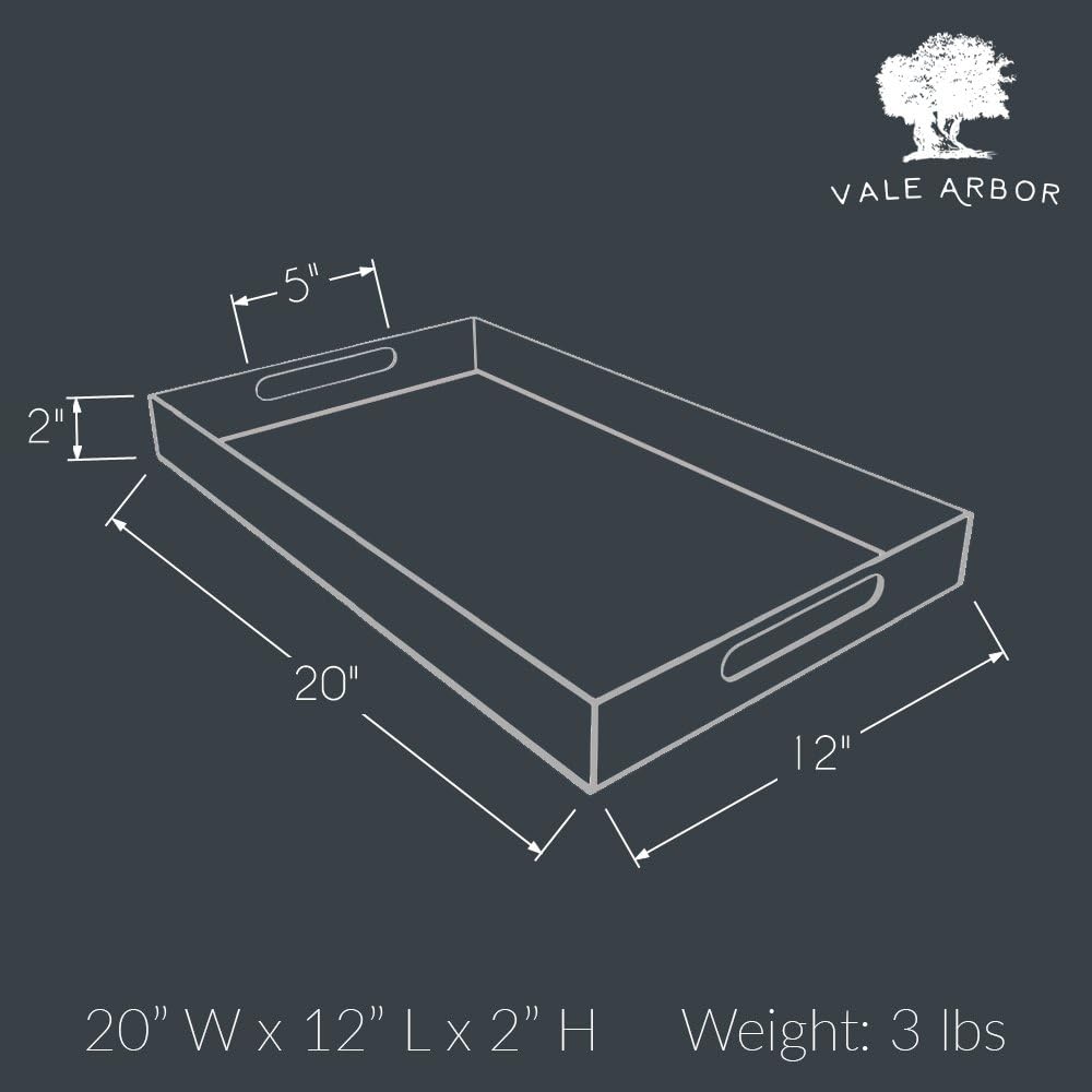 Clear Acrylic Serving Tray for Vanity, Bathroom, Ottoman, Desk and Décor with Handles (Rectangle, Large)
