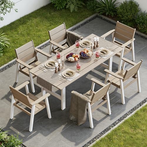 Outdoor Dining Set,7-Piece Patio Table and Chairs Set for 6, HDPE Outdoor Din...