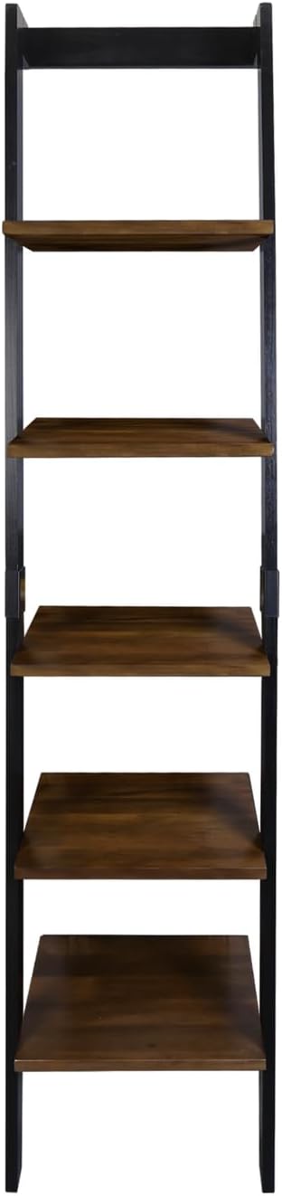 Kavari 5-Tier Leaning Ladder Bookcase with Solid American Gum Shelves - Black/Walnut