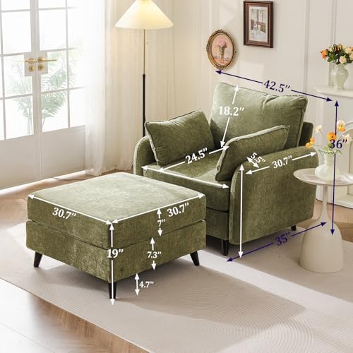 Rexulqo Oversized Accent Chair with Ottoman,All Seats Storage,Comfy Armchair,...