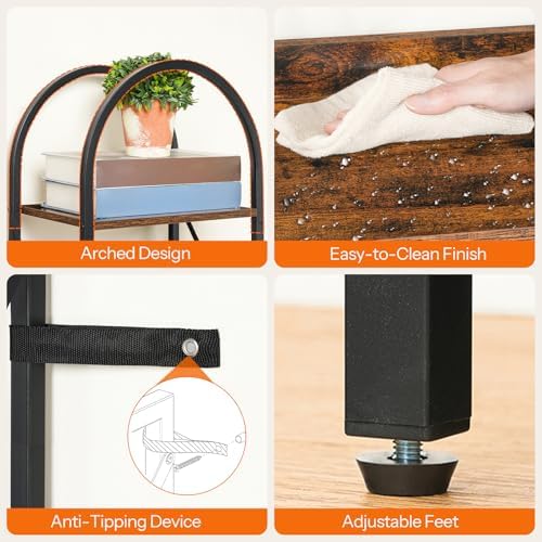 HOOBRO Bookshelf, 4-Tier Arched Bookshelf, Industrial Bookcase with Metal Fra...
