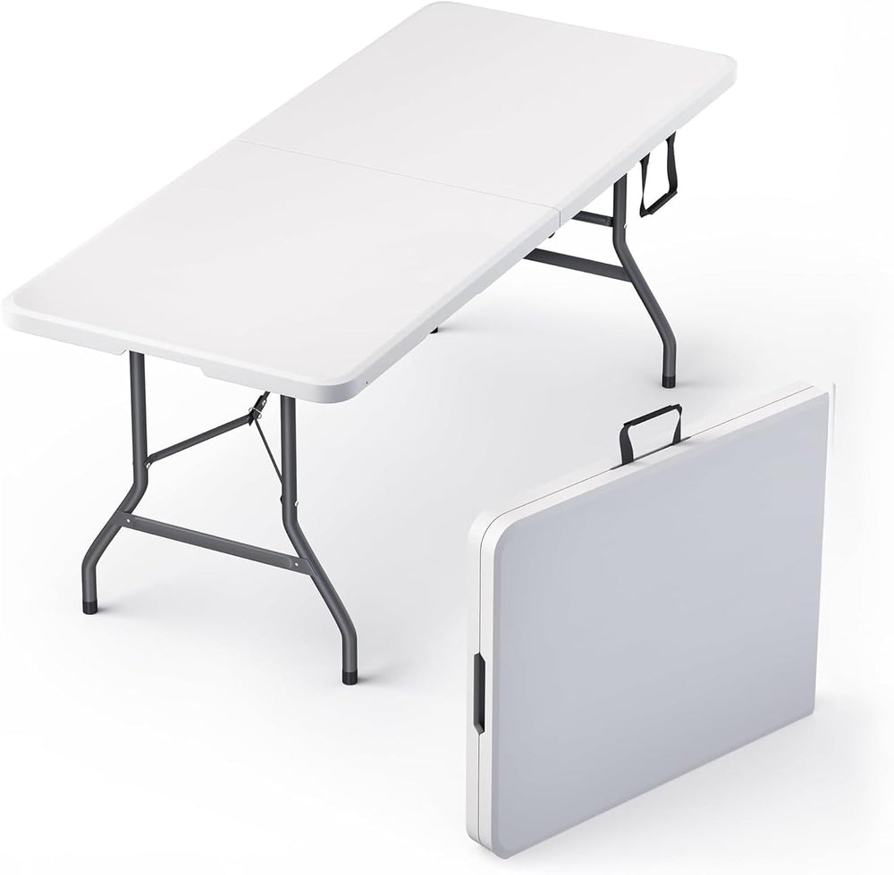 6 Feet Folding Table with Built in Handle & Fold-in-Half | Heavy Duty Por...