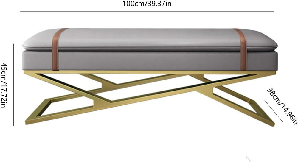 Modern Modern Entryway Bench Leather Upholstered Dining with Metal Base, Padd...
