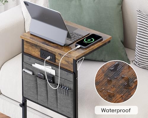 Vagusicc C-Shaped End Table with Charging Station, Small Side Table for Couch...