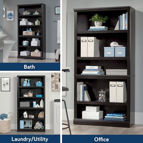 Sauder 5 Tier Book Shelf Wooden Bookcase Multipurpose Bookshelf for Home Offi...
