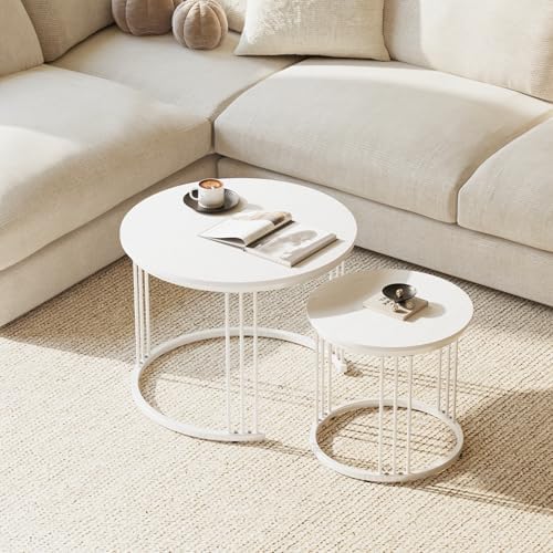 Garden 4 you Nesting Coffee Table, 23.6" Round Coffee Table Set of 2, Wo...