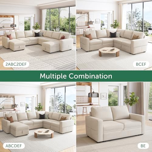 HONBAY Modular Sectional Sleeper Sofa with Pull Out Bed, L Shaped Couch with ...