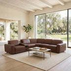 Power Recliner Sectional Sofa, L-Shaped Living Room Furniture Set, Reclining Sectional Couch with Storage Console/Cup Holder for Living Room/House/Apt (Brown, 5 Seater)