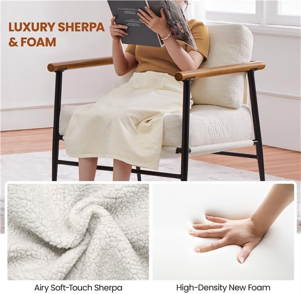 Yaheetech Accent Chairs Set of 2, Modern Living Room Chairs, Ivory | Boucle F...