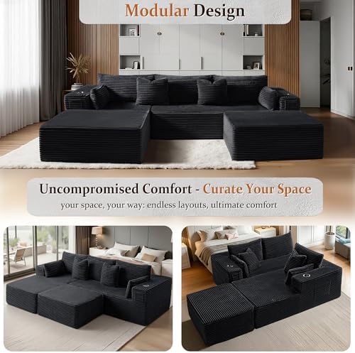 108" Oversized Cloud Sectional Couch, Comfort U Shaped Couch for Living ...