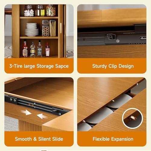DHH 47"-63" Extendable Round Dining Table for 4–8 with Storage, Mid...