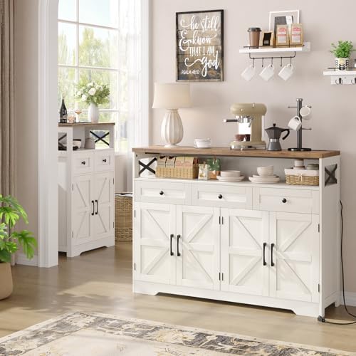 Befrases Farmhouse Sideboard Buffet Cabinet, Barn Doors Storage Cabinet
