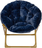 Pemberly Row Kids 23" Folding Faux Fur Saucer Chair, Navy Upholstery with Soft Gold Frame, Thick Padded Chair for Playroom, Bedroom or Living Room, 22.75" W x 12.25" D x 22" H, Child-Safe Design
