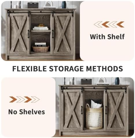 4 EVER WINNER Farmhouse Coffee Bar, 42 Inch Coffee Bar Cabinet, Wash Grey