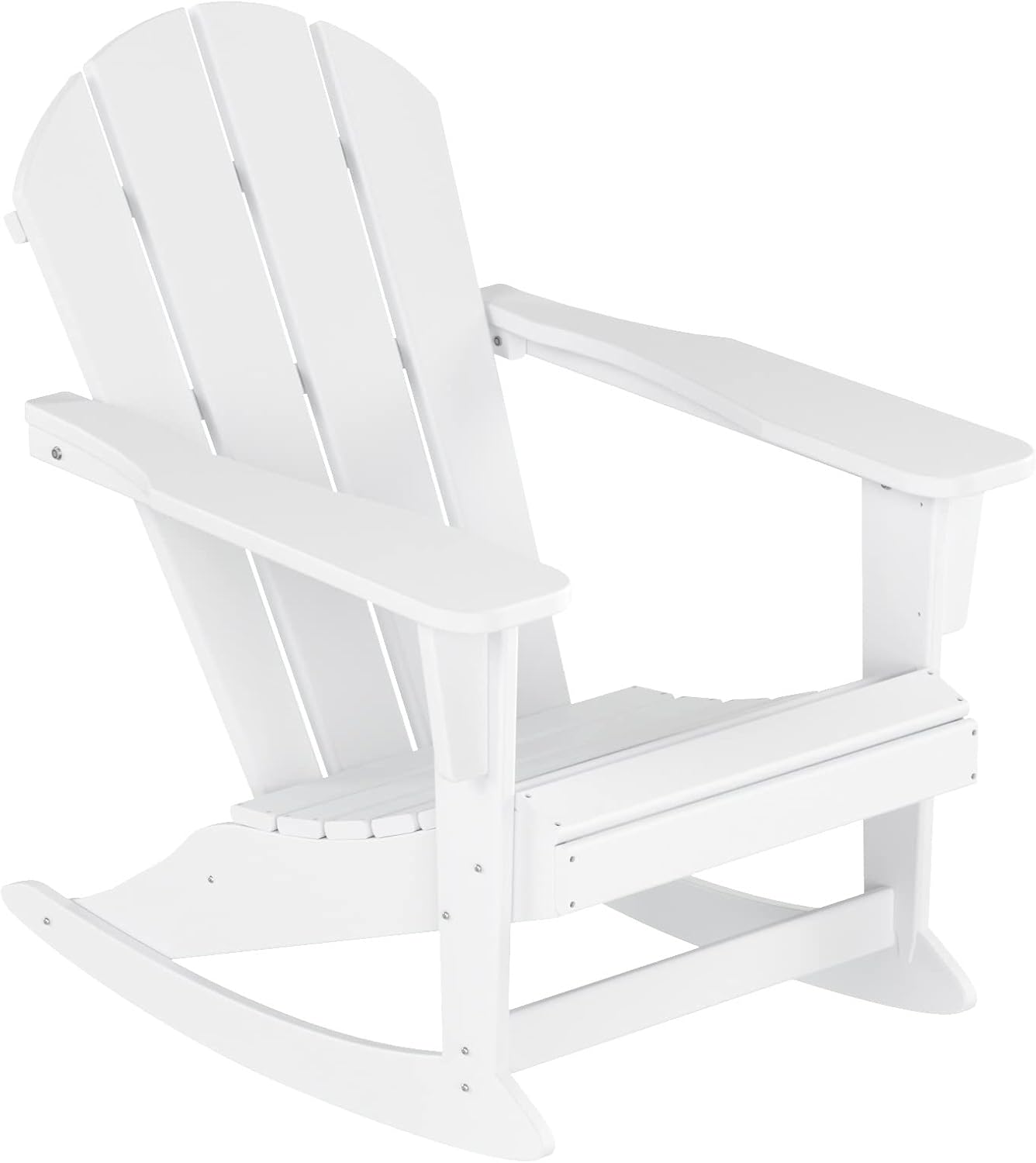 HDPE Laguna Outdoor Rocking Poly Adirondack Chair with Side Table 3-Piece Set, White