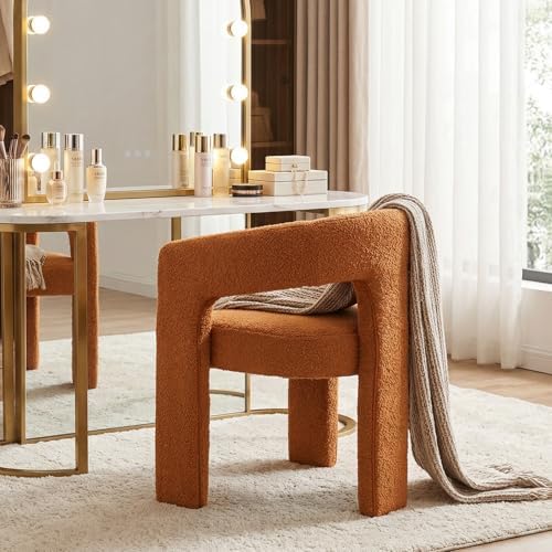 HNY Modern Sherpa Barrel Single Dining Chair, Orange | Upholstered Accent Arm...