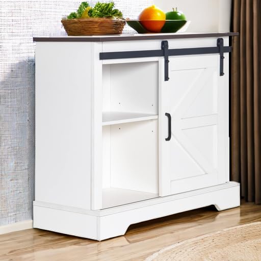HOMFAMILIA 31.5" H Farmhouse Coffee Bar Cabinet w/Storage, White Kitchen...